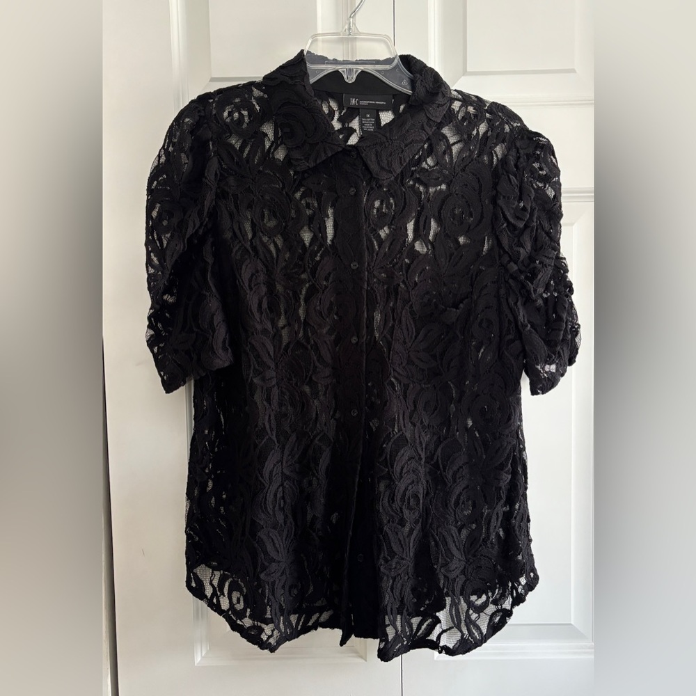 Black Lace Buttonfront top from INC International Concepts, Size 1X